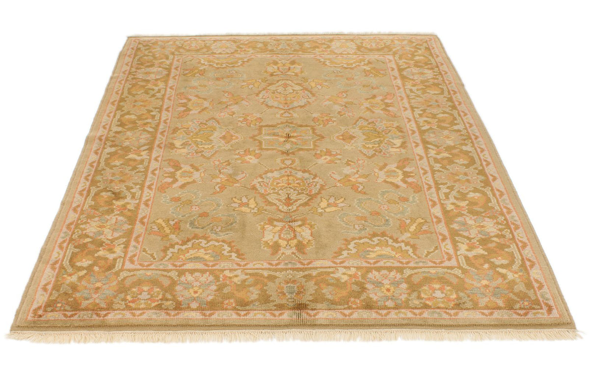 5x7 Green and Brown Turkish Oushak Rug