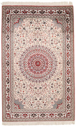 5x8 Ivory and Multicolor Turkish Silk Rug