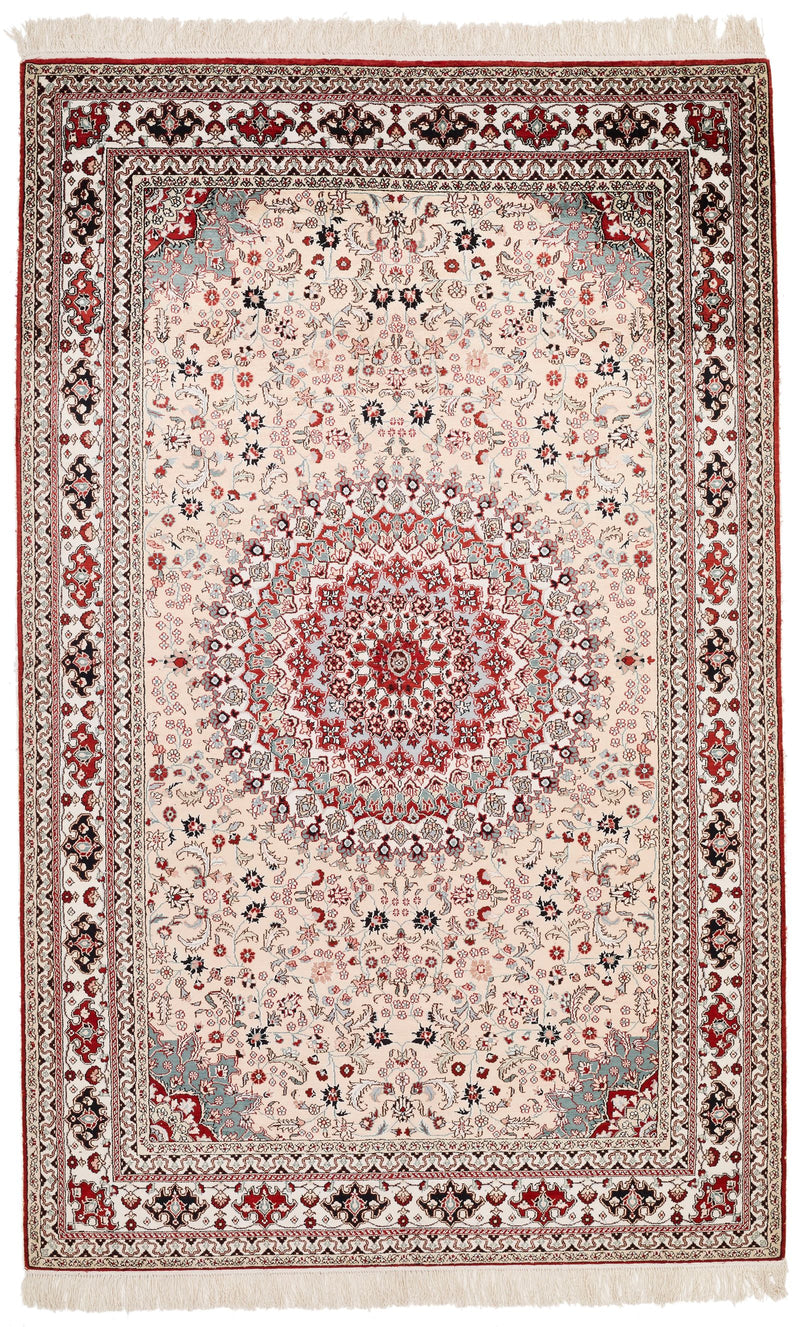 5x8 Ivory and Multicolor Turkish Silk Rug