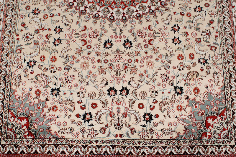 5x8 Ivory and Multicolor Turkish Silk Rug