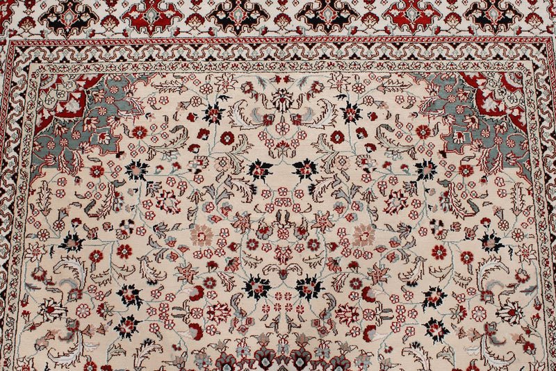 5x8 Ivory and Multicolor Turkish Silk Rug