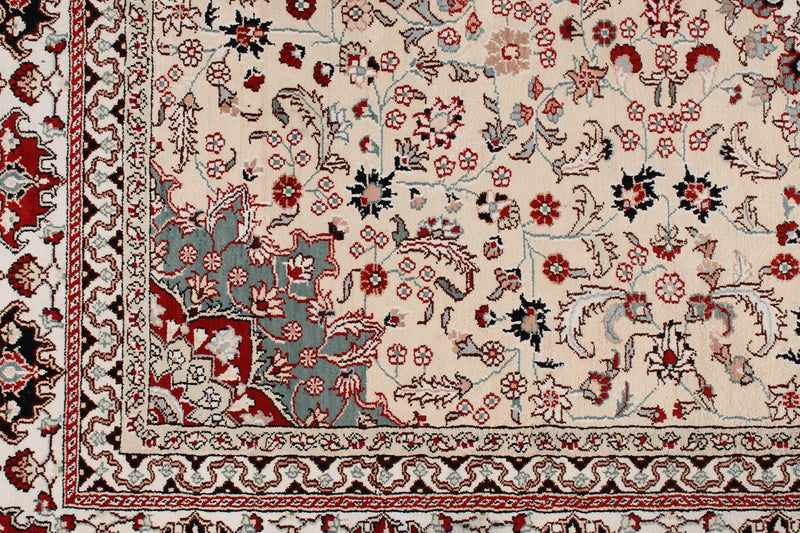 5x8 Ivory and Multicolor Turkish Silk Rug