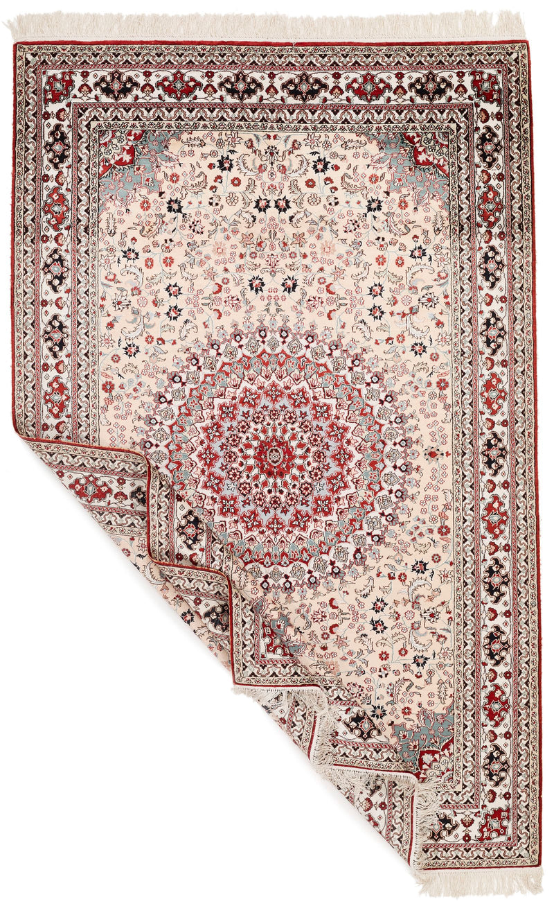 5x8 Ivory and Multicolor Turkish Silk Rug