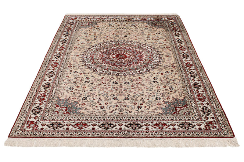 5x8 Ivory and Multicolor Turkish Silk Rug