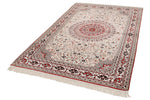 5x8 Ivory and Multicolor Turkish Silk Rug