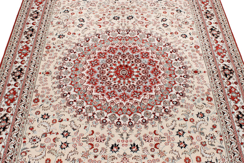 5x8 Ivory and Multicolor Turkish Silk Rug