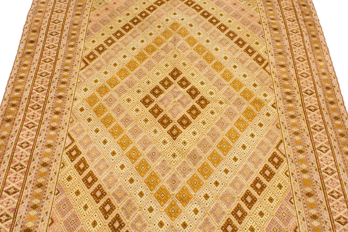 5x7 Gold and Green Turkish Tribal Rug