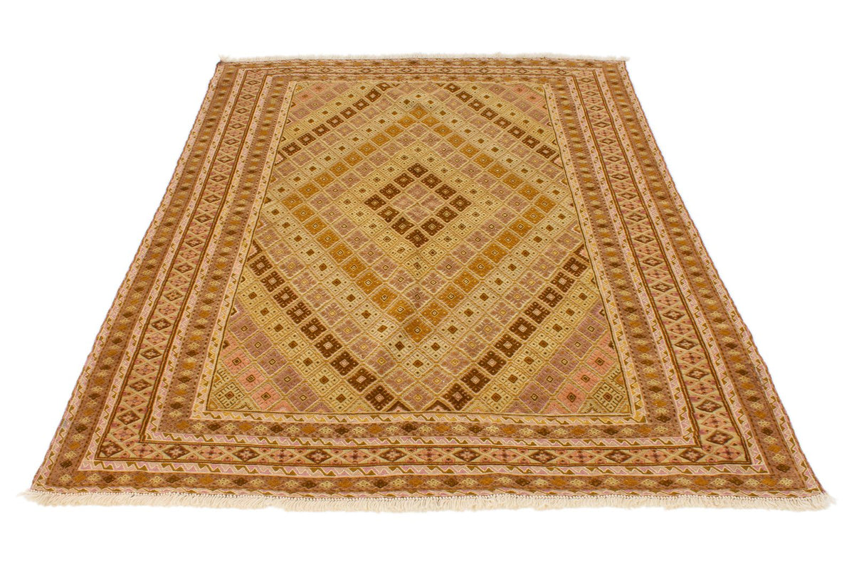 5x7 Gold and Green Turkish Tribal Rug
