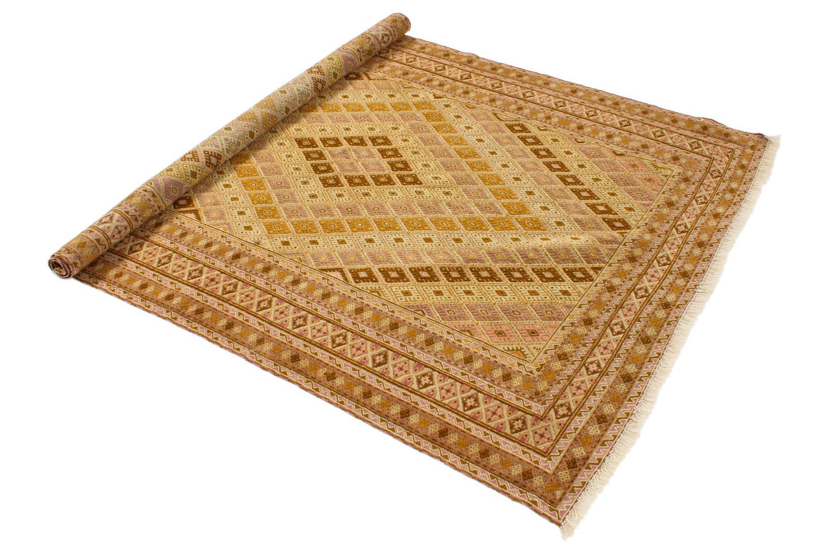 5x7 Gold and Green Turkish Tribal Rug