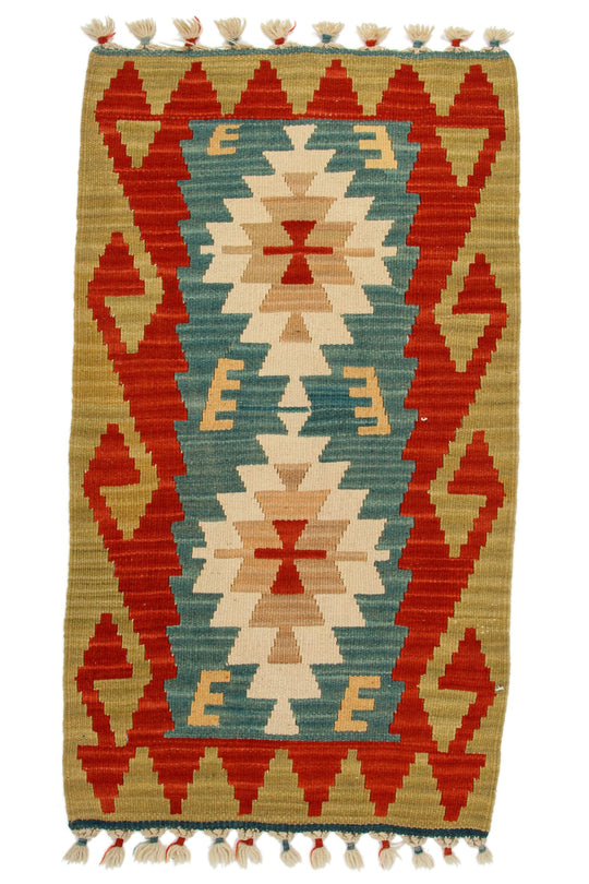 2x3 Blue and Multicolor Turkish Tribal Rug