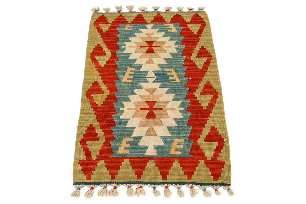 2x3 Blue and Multicolor Turkish Tribal Rug