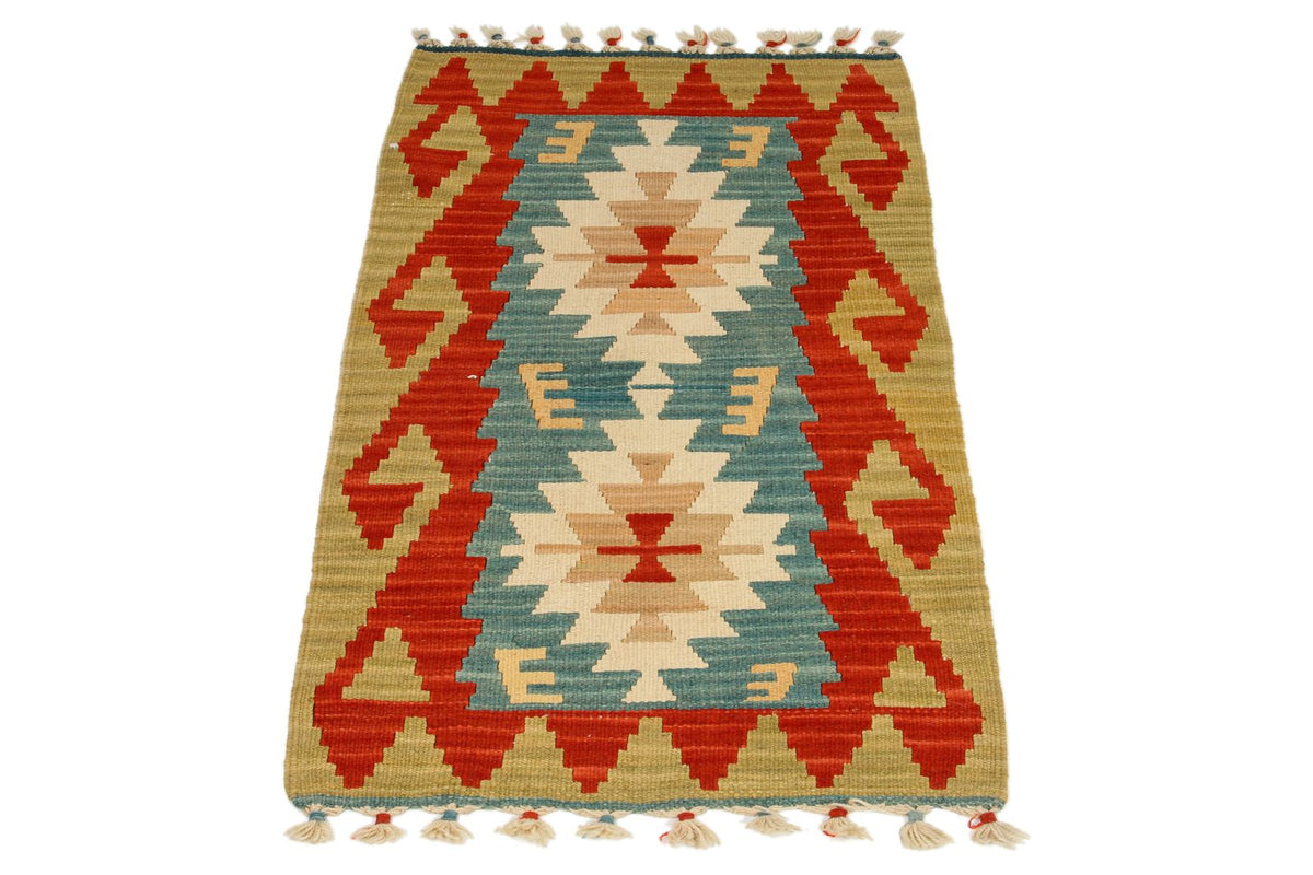 2x3 Blue and Multicolor Turkish Tribal Rug