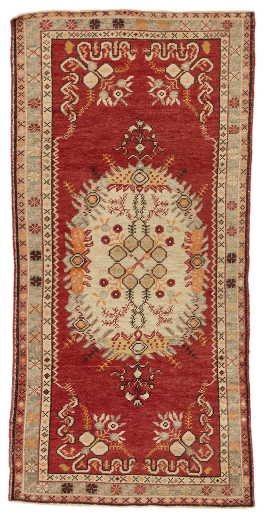 3x7 Red and Ivory Turkish Tribal Runner