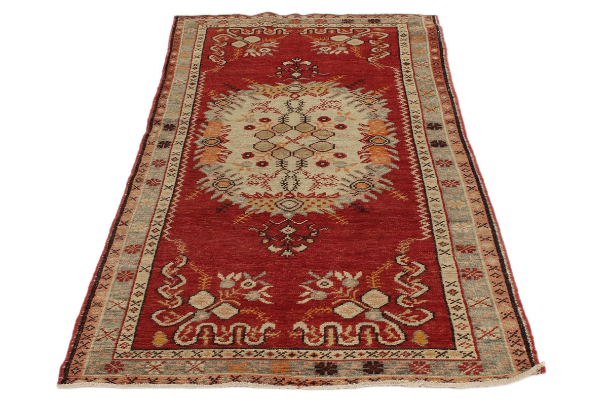 3x7 Red and Ivory Turkish Tribal Runner
