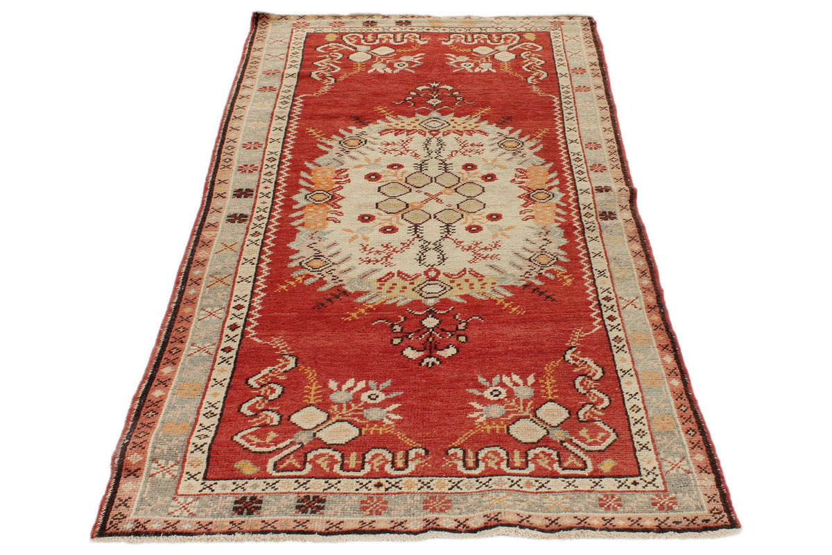 3x7 Red and Ivory Turkish Tribal Runner