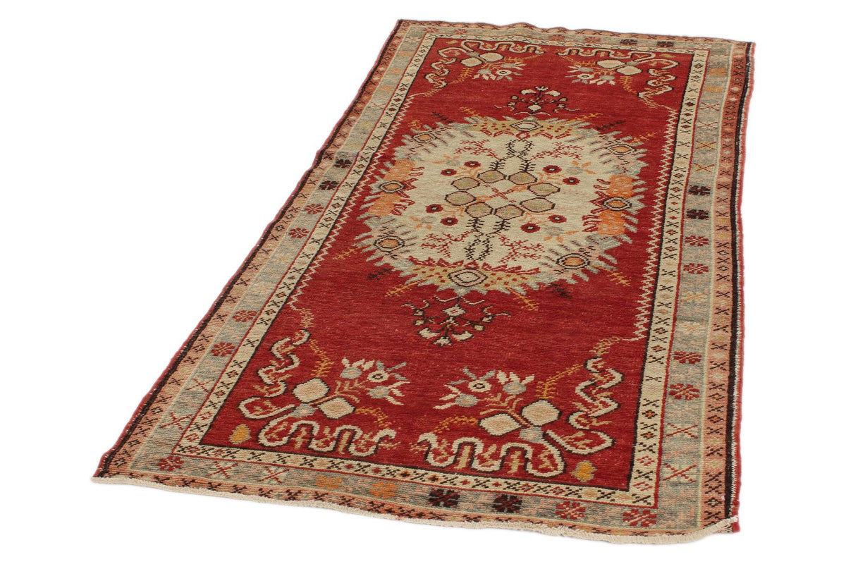 3x7 Red and Ivory Turkish Tribal Runner