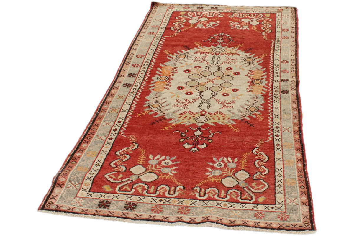 3x7 Red and Ivory Turkish Tribal Runner
