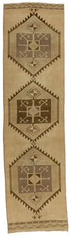 3x11 Ivory and Beige Turkish Tribal Runner