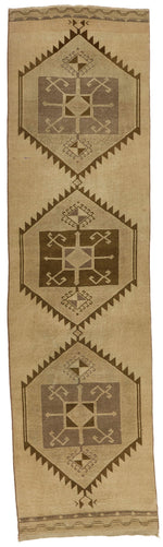 3x11 Ivory and Beige Turkish Tribal Runner