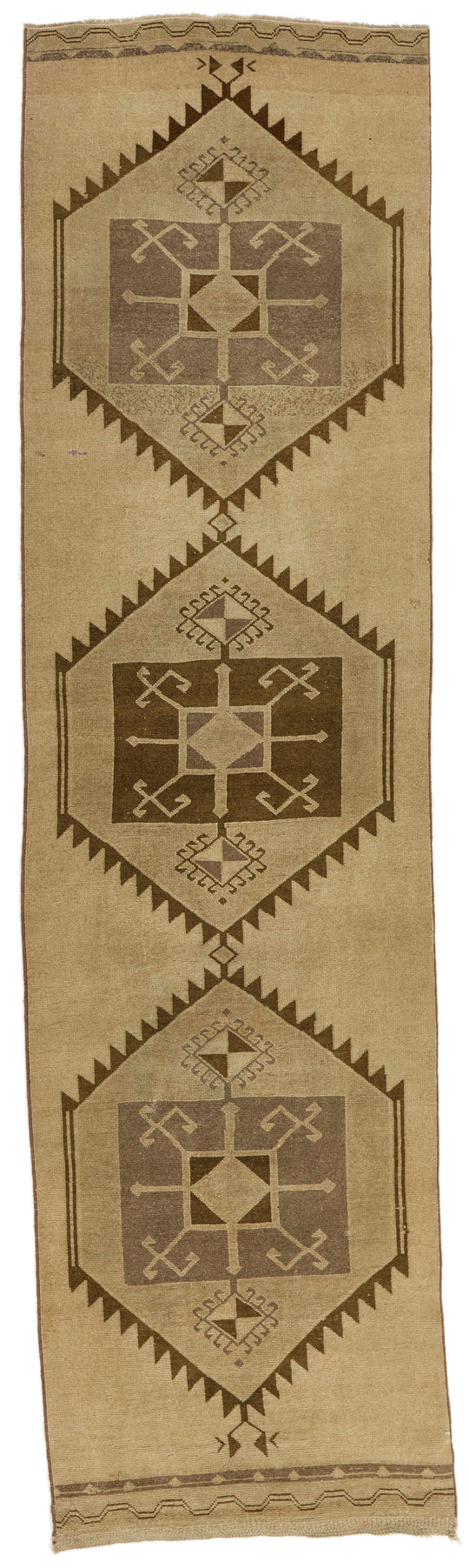 3x11 Ivory and Beige Turkish Tribal Runner