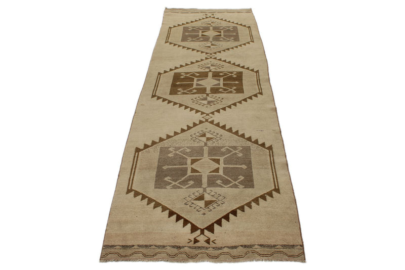 3x11 Ivory and Beige Turkish Tribal Runner