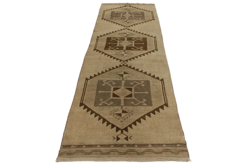 3x11 Ivory and Beige Turkish Tribal Runner