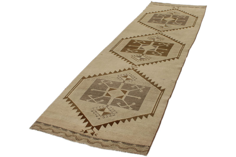 3x11 Ivory and Beige Turkish Tribal Runner