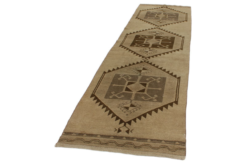 3x11 Ivory and Beige Turkish Tribal Runner