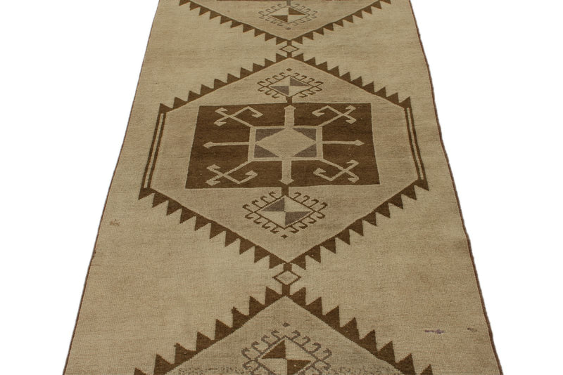 3x11 Ivory and Beige Turkish Tribal Runner