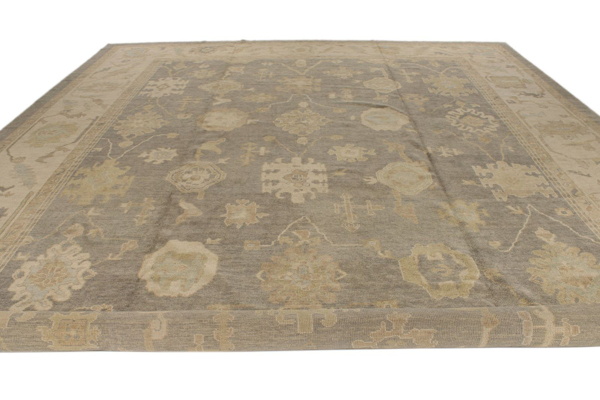13x20 Gray and Ivory Turkish Oushak Rug