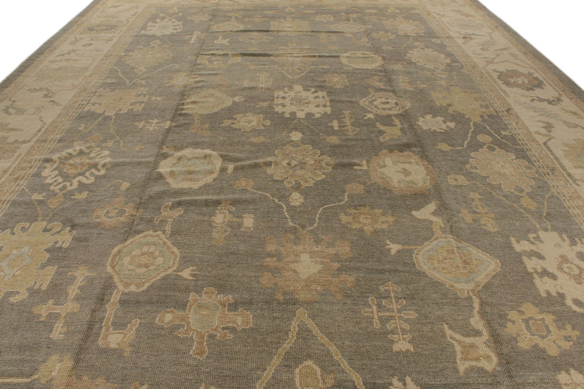 13x20 Gray and Ivory Turkish Oushak Rug