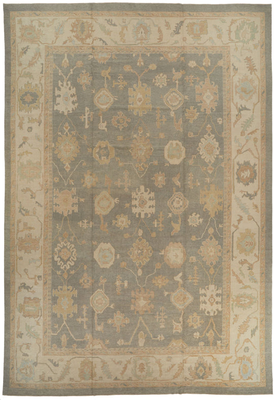 13x20 Gray and Ivory Turkish Oushak Rug
