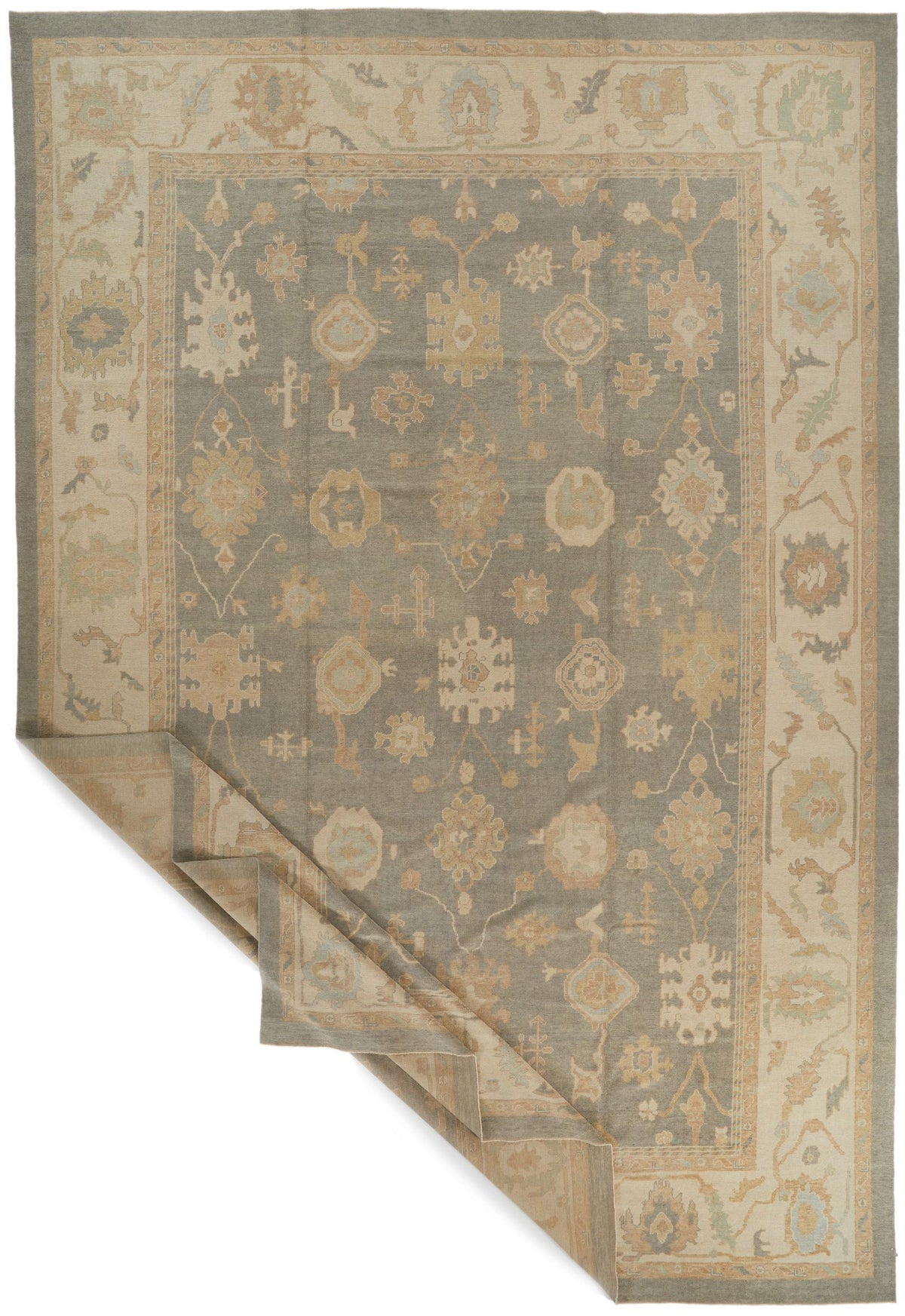 13x20 Gray and Ivory Turkish Oushak Rug