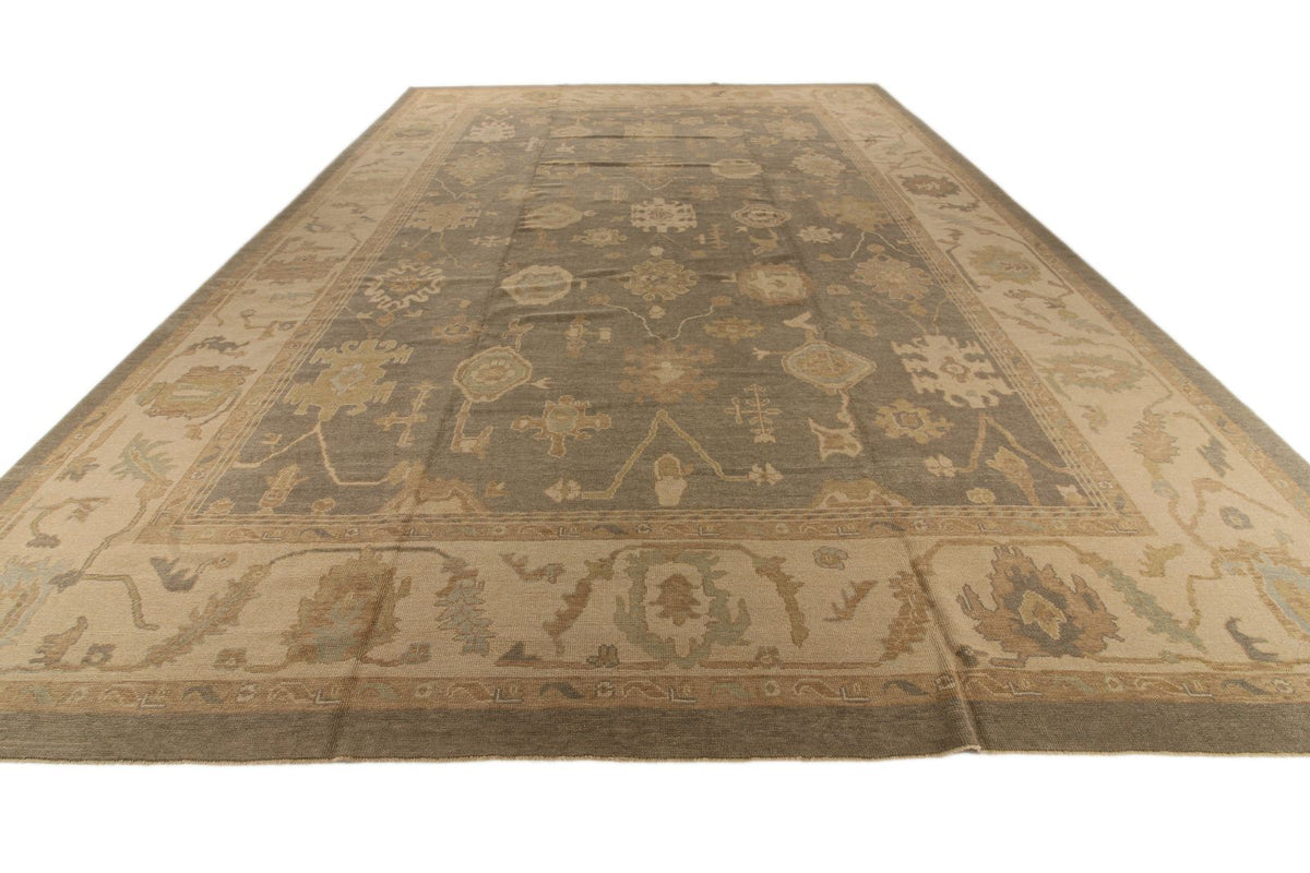 13x20 Gray and Ivory Turkish Oushak Rug