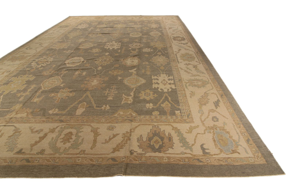 13x20 Gray and Ivory Turkish Oushak Rug