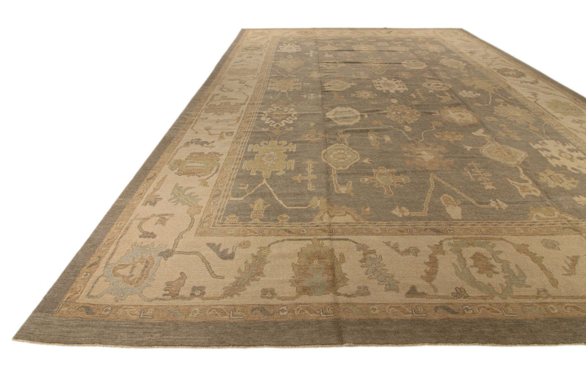 13x20 Gray and Ivory Turkish Oushak Rug