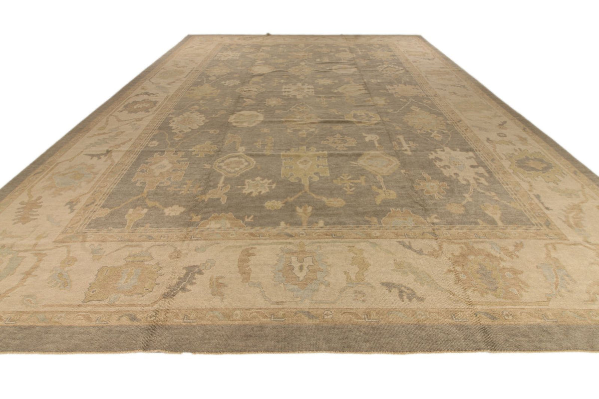 13x20 Gray and Ivory Turkish Oushak Rug
