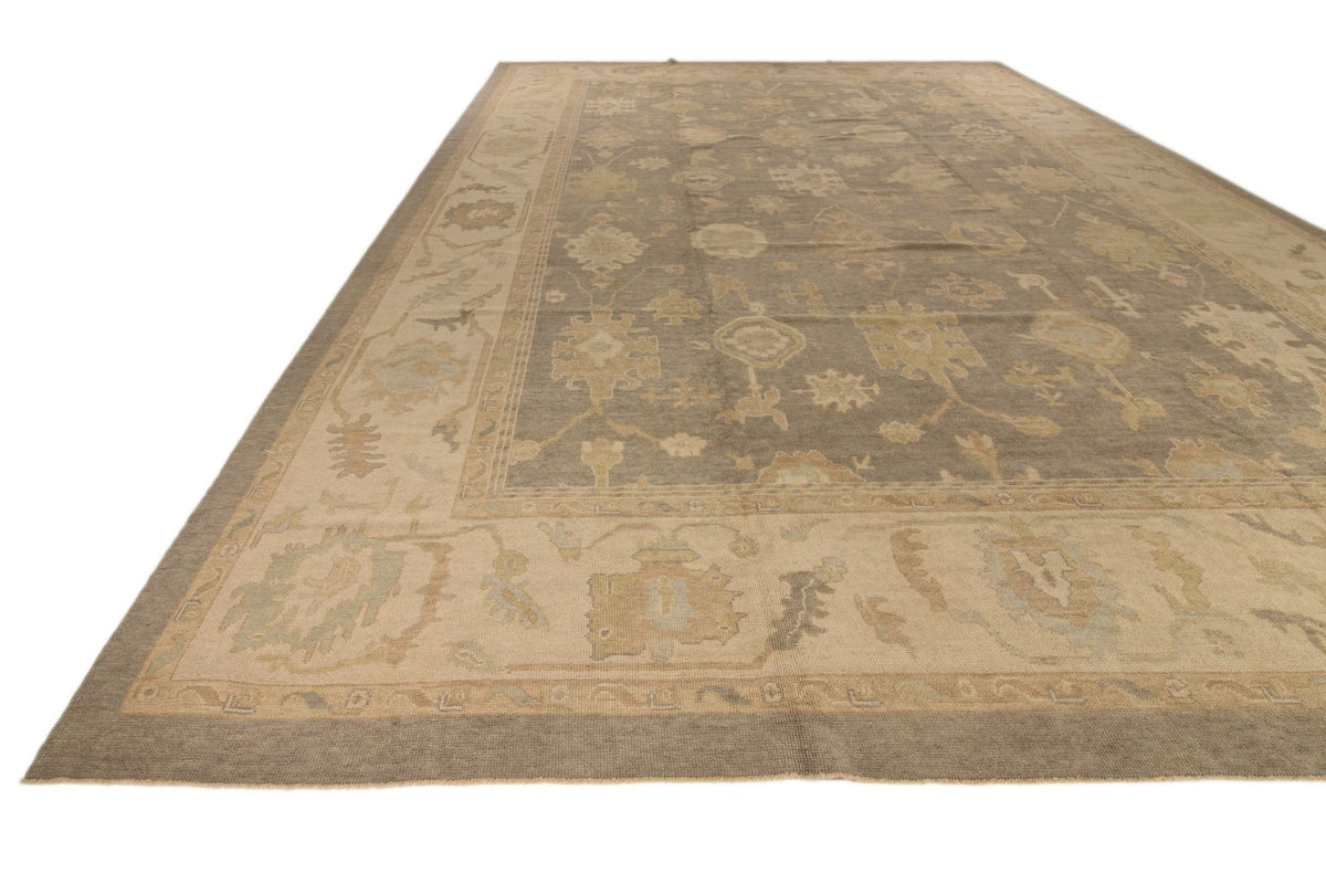 13x20 Gray and Ivory Turkish Oushak Rug