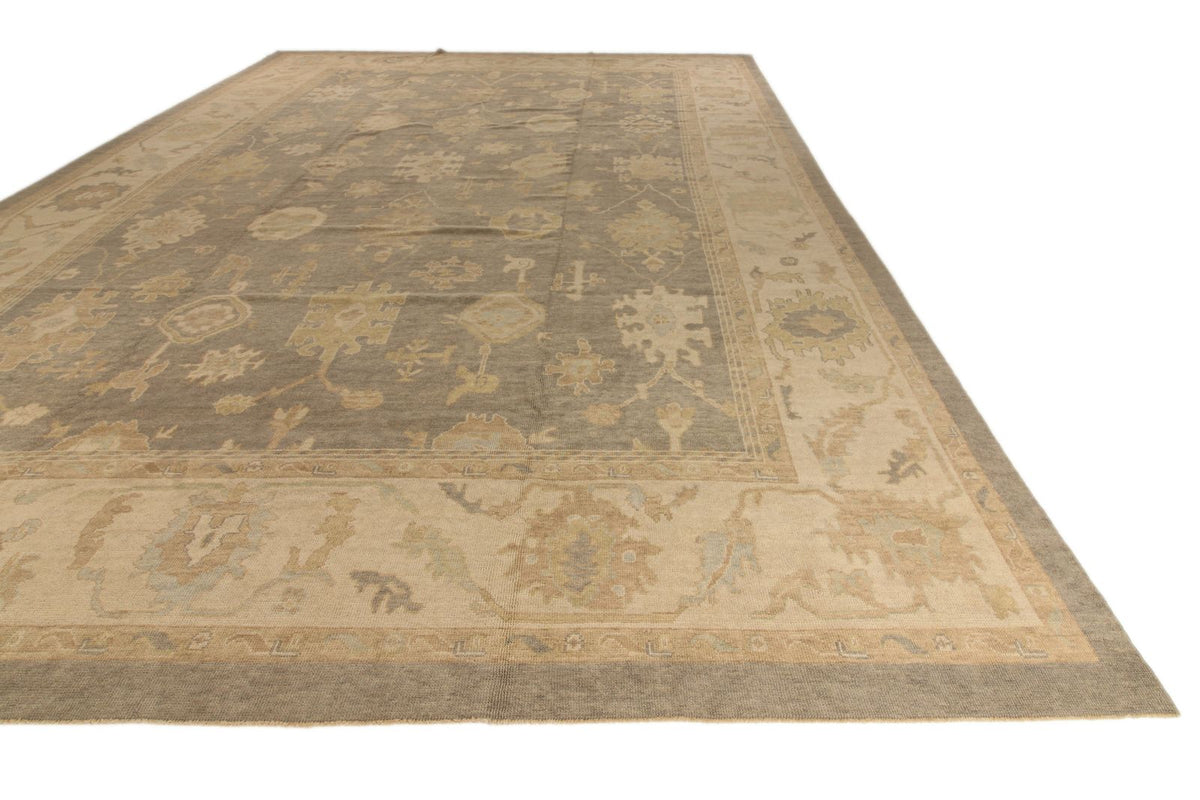 13x20 Gray and Ivory Turkish Oushak Rug