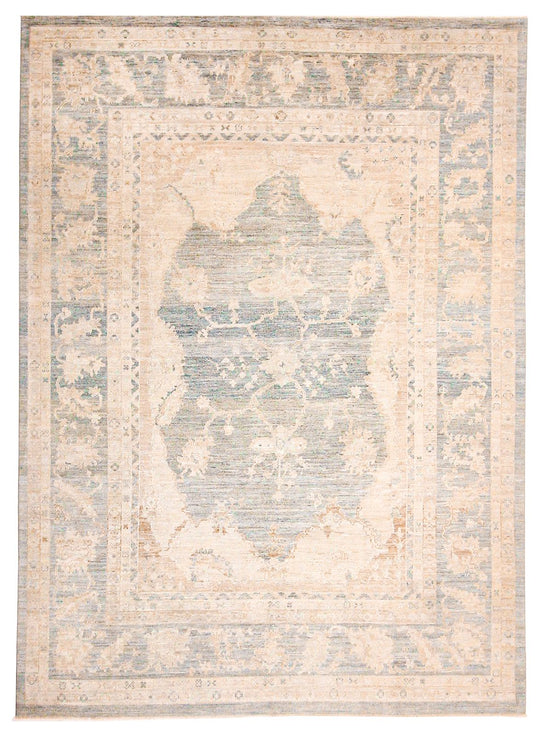 9x12 Light Blue and Ivory Turkish Oushak Rug