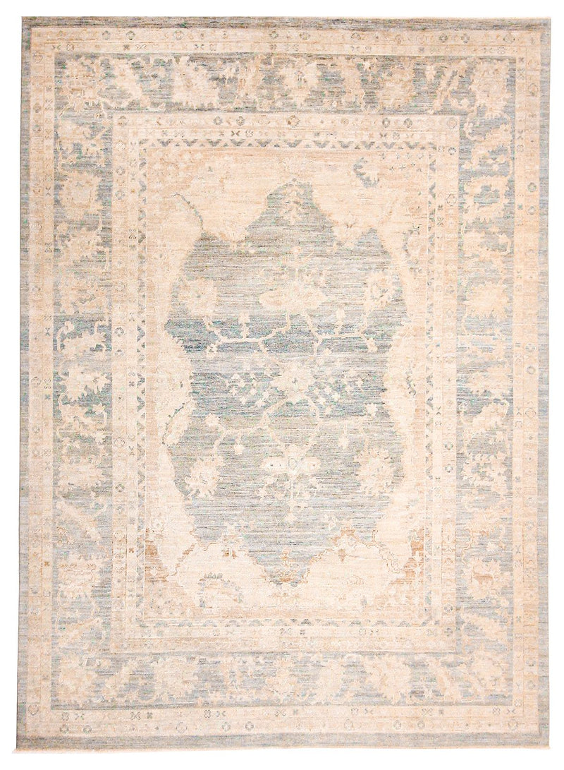 9x12 Light Blue and Ivory Turkish Oushak Rug