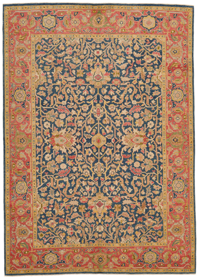 5x7 Navy and Dark Rust Turkish Oushak Rug