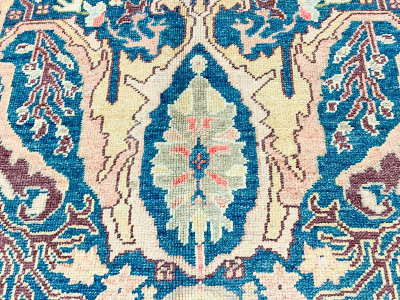 7x9 Navy and Pink Turkish Oushak Rug