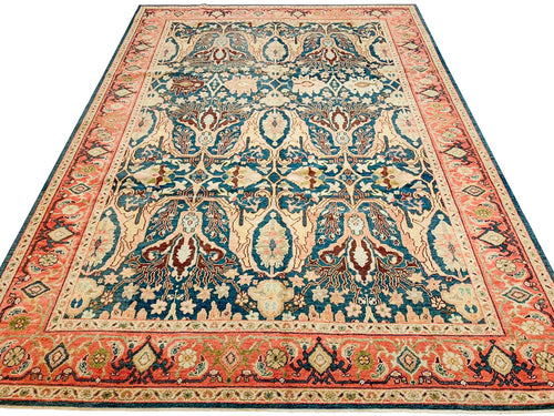 7x9 Navy and Pink Turkish Oushak Rug