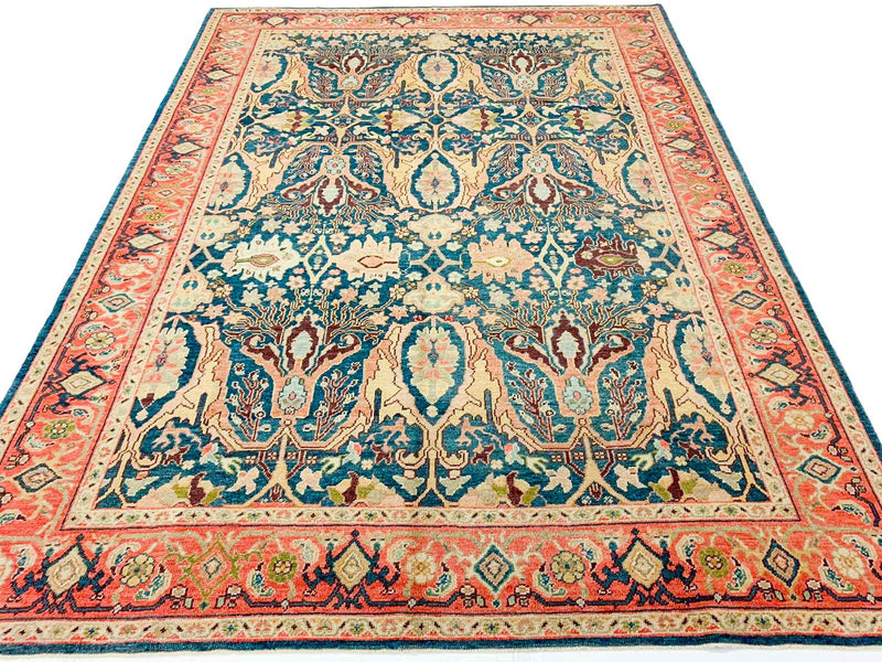 7x9 Navy and Pink Turkish Oushak Rug