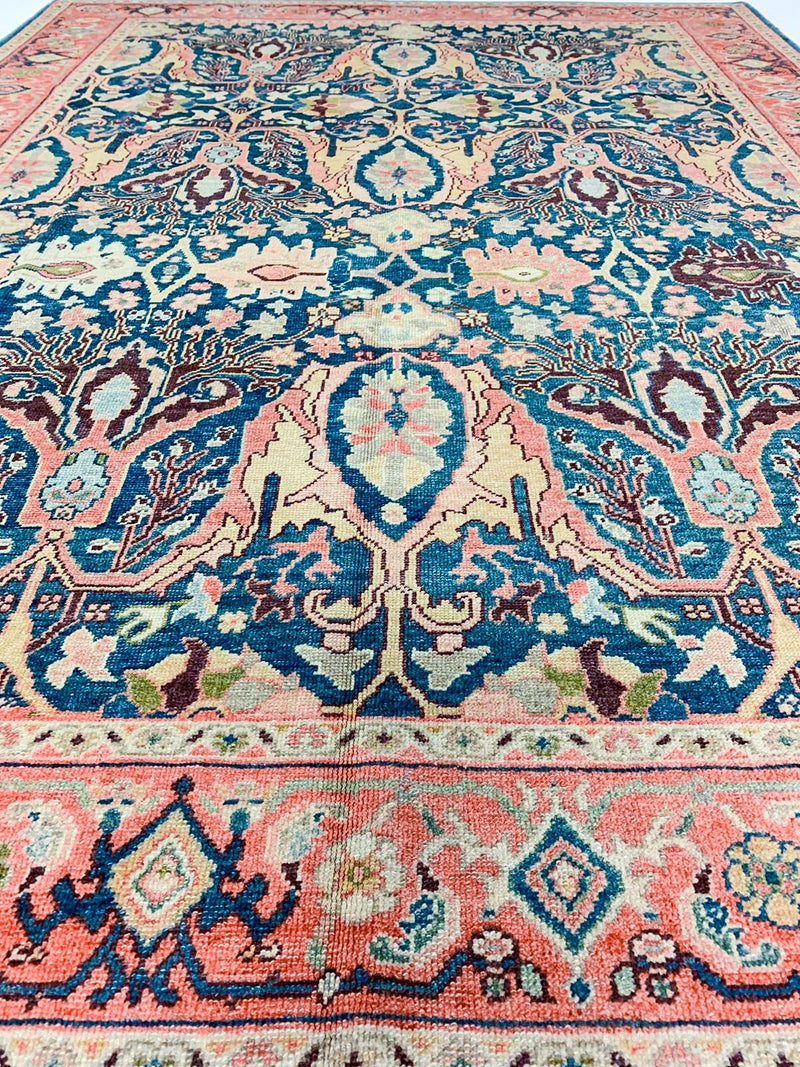 7x9 Navy and Pink Turkish Oushak Rug