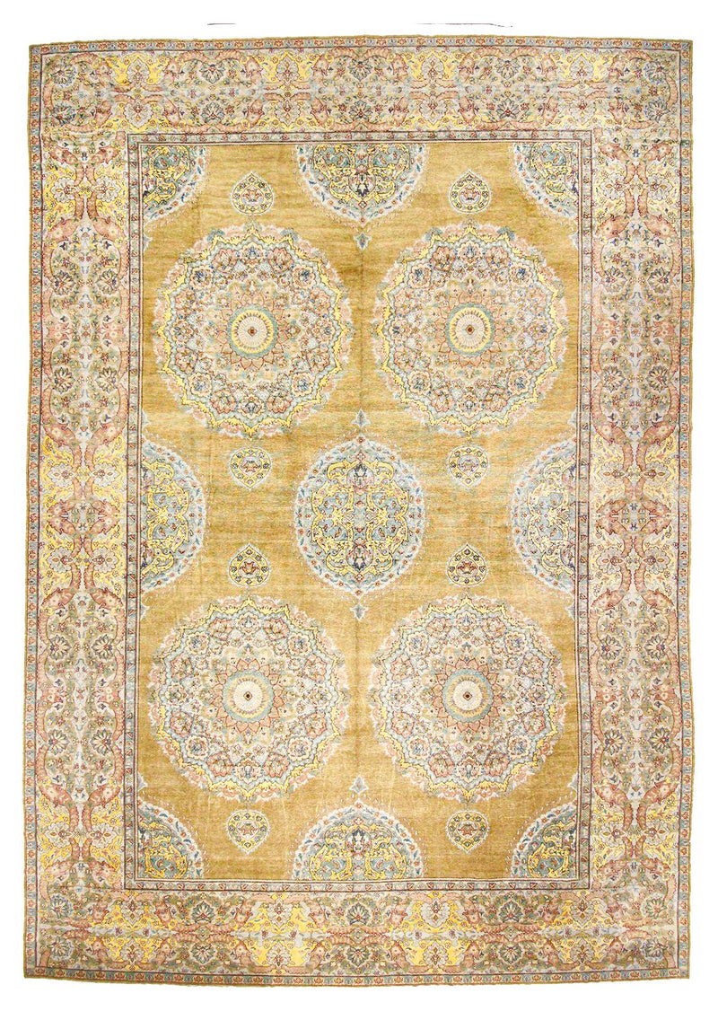 17x25 Gold and Ivory Turkish Oushak Rug