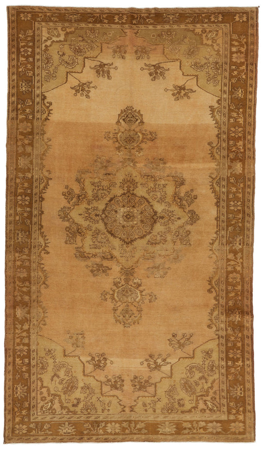 6x11 Ivory and Brown Turkish Tribal Rug