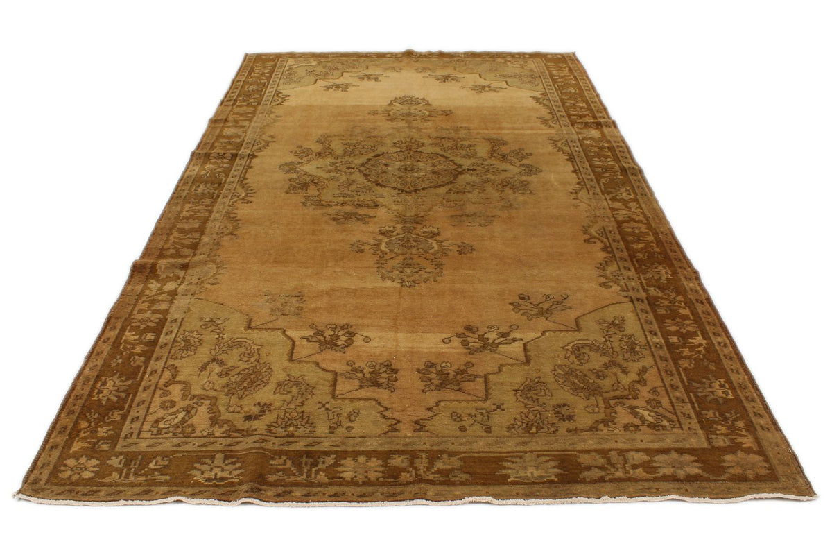 6x11 Ivory and Brown Turkish Tribal Rug
