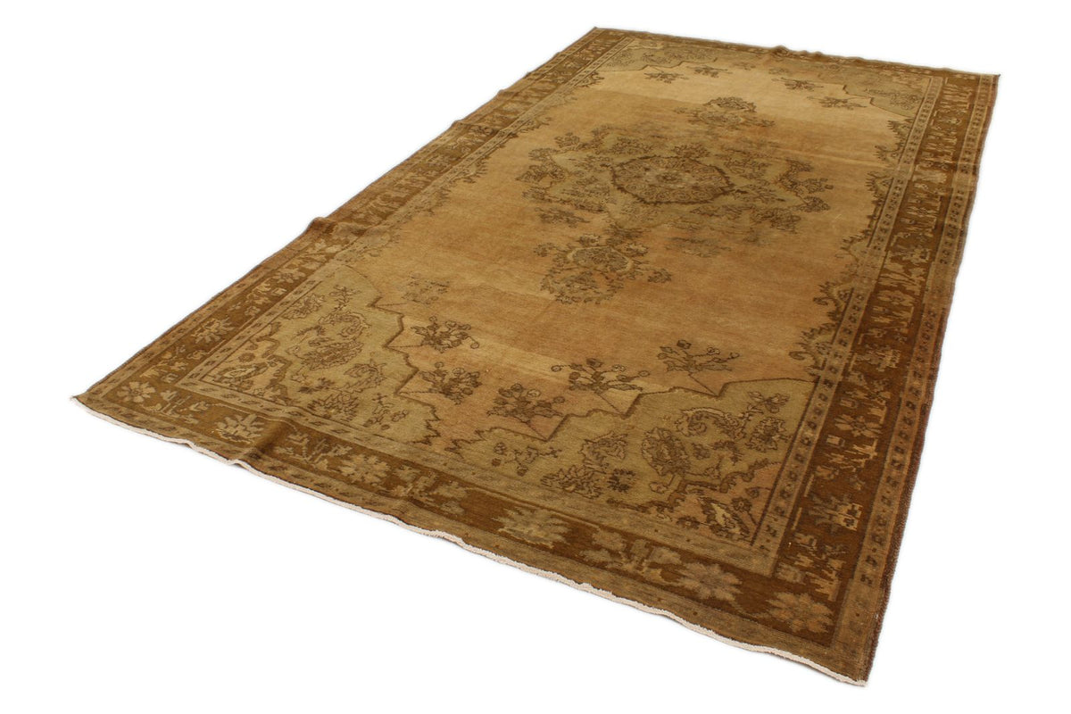 6x11 Ivory and Brown Turkish Tribal Rug
